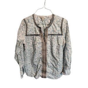 J. Crew Women's Size 0 Blue Floral Long Sleeve Peasant Blouse Top